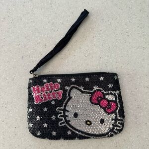 Hello Kitty Sequin Wristlet - Black and Pink Coin purse Zippered.